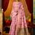 Pink cotton blend saree with traditional ethnic motifs and includes blouse piece