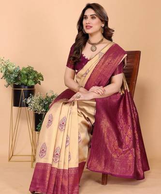 Ethnic motifs woven design kanjeevaram saree 4