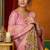 Pink cotton blend saree with traditional ethnic motifs and includes blouse piece