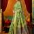 Light green cotton blend saree with traditional ethnic motifs and includes blouse piece