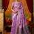 Lavender cotton blend saree with traditional ethnic motifs and includes blouse piece