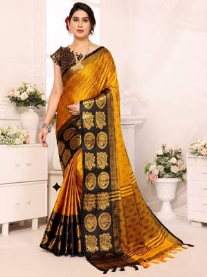 Woven design zari silk cotton handloom mysore silk saree 1