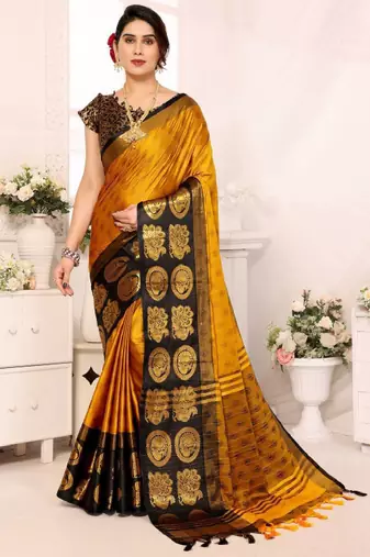 Woven design zari silk cotton handloom mysore silk saree