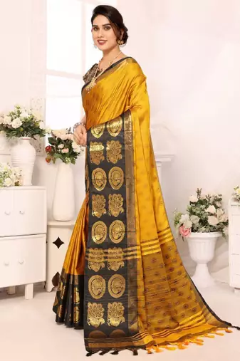 Woven design zari silk cotton handloom mysore silk saree
