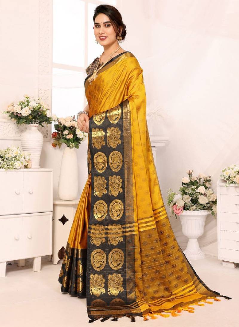 Woven design zari silk cotton handloom mysore silk saree