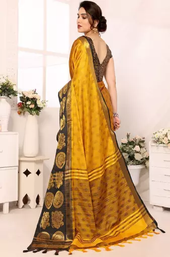 Woven design zari silk cotton handloom mysore silk saree