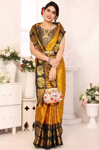 Woven design zari silk cotton handloom mysore silk saree