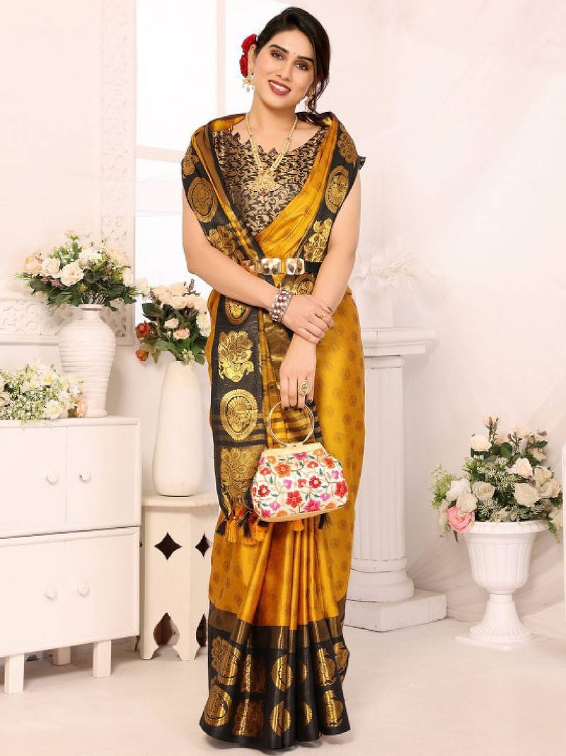 Woven design zari silk cotton handloom mysore silk saree