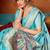 Sky blue cotton blend saree with traditional ethnic motifs and includes blouse piece