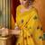 Mustard cotton blend saree with traditional ethnic motifs and includes blouse piece