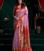 Lilac soft tissue silk blend paithani style saree with blouse piece