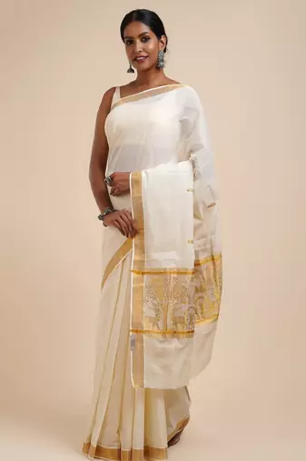Zari cotton kasavu saree