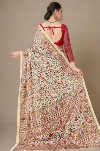 beige art silk floral saree