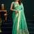 Sea green cotton blend saree with floral meenakari pallu and gold zari border