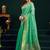 Sea green cotton blend saree with floral meenakari pallu and gold zari border