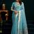 Sky blue cotton blend saree with floral meenakari pallu and gold zari border