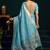 Sky blue cotton blend saree with floral meenakari pallu and gold zari border