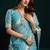 Sky blue cotton blend saree with floral meenakari pallu and gold zari border