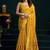 Mustard cotton blend saree with floral meenakari pallu and gold zari border