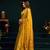 Mustard cotton blend saree with floral meenakari pallu and gold zari border