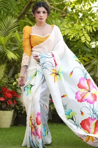 Floral printed kanjeevaram saree