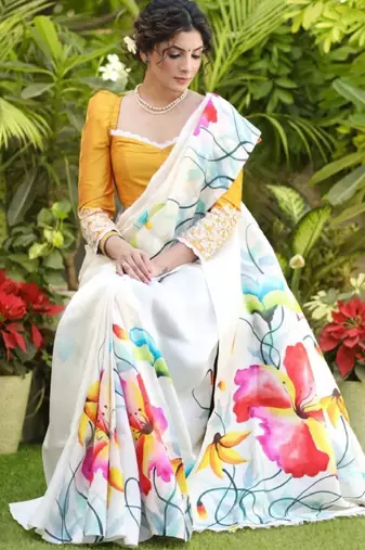 Floral printed kanjeevaram saree