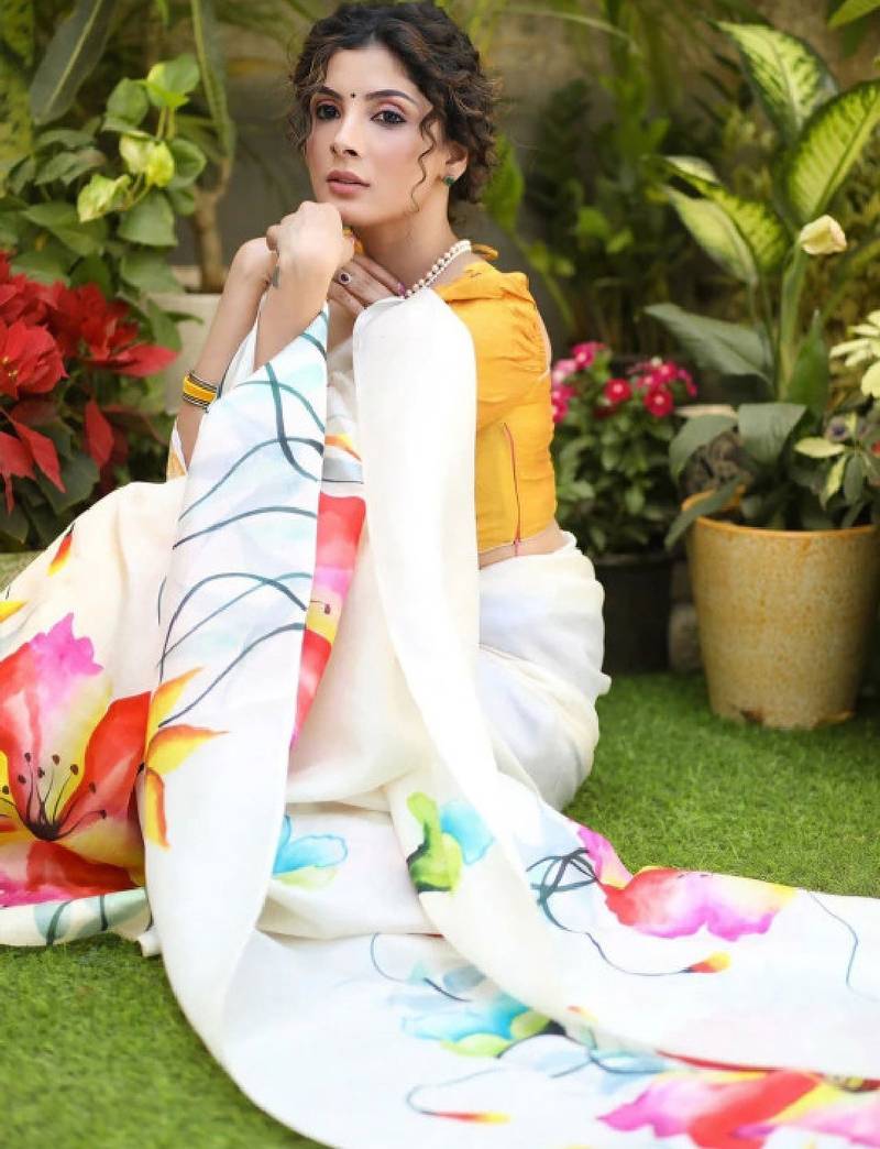 Floral printed kanjeevaram saree