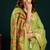 Light green cotton blend saree with floral meenakari pallu and gold zari border