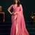 Pink cotton blend saree with floral meenakari pallu and gold zari border