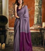 Lavender cotton blend saree with contrast pallu & unstiched blouse piece