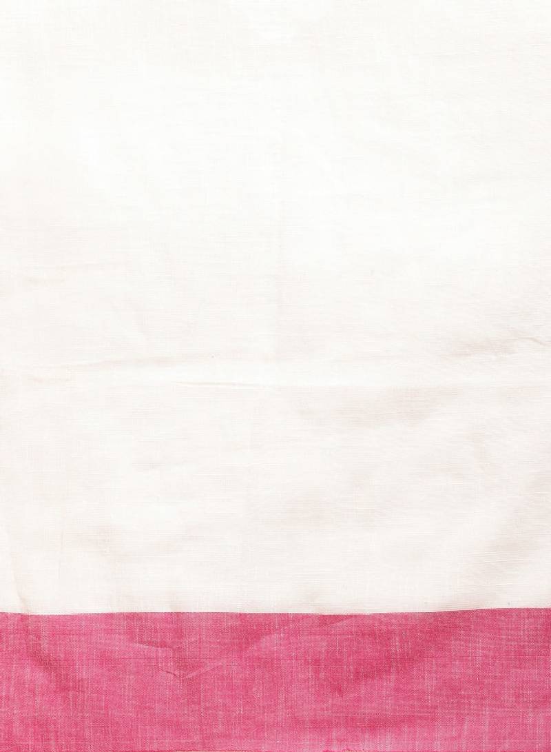 White & pink geometric design pure cotton taant saree