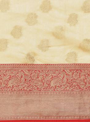 Off white & red ethnic motifs zari kanjeevaram saree 4