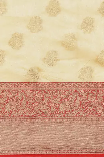 Off white & red ethnic motifs zari kanjeevaram saree
