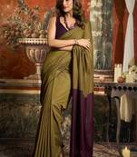 Mehendi green cotton blend saree with contrast pallu & unstiched blouse piece