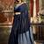 Navy blue cotton blend saree with contrast pallu & unstiched blouse piece