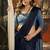 Navy blue cotton blend saree with contrast pallu & unstiched blouse piece