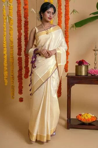 Tissue kasavu solid tissue saree