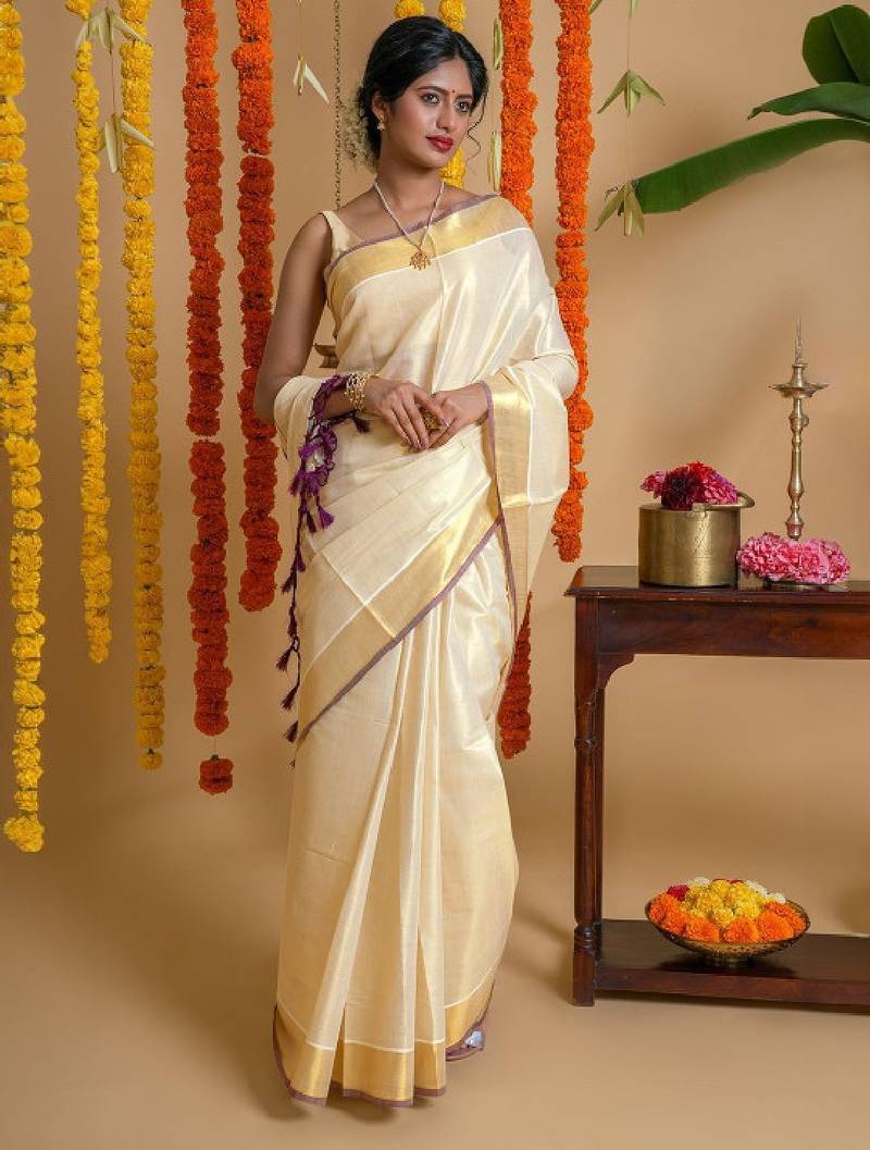 Tissue kasavu solid tissue saree