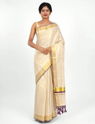Tissue kasavu solid tissue saree 2