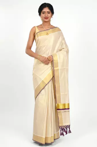 Tissue kasavu solid tissue saree