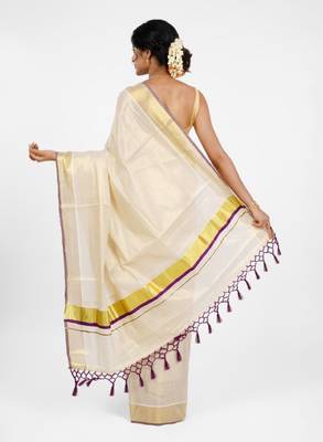 Tissue kasavu solid tissue saree 3