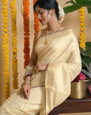 Tissue kasavu solid tissue saree 4