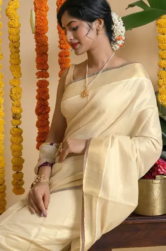 Tissue kasavu solid tissue saree