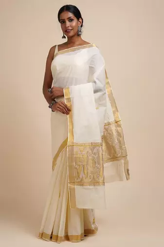 Zari cotton kasavu saree