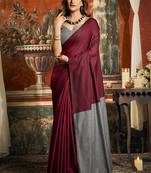 Maroon cotton blend saree with contrast pallu & unstiched blouse piece