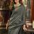 Grey cotton blend saree with contrast pallu & unstiched blouse piece