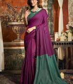 Magenta cotton blend saree with contrast pallu & unstiched blouse piece