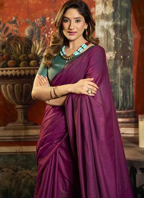 Magenta cotton blend saree with contrast pallu & unstiched blouse piece 4