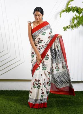 Floral printed pure cotton saree 1