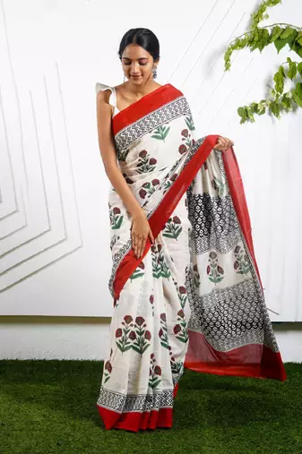 Floral printed pure cotton saree